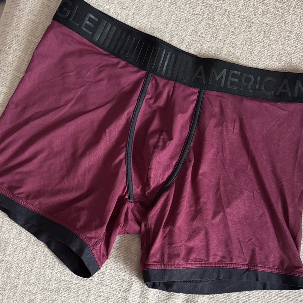 American Eagle Outfitters Men's Maroon Boxer Briefs with Black Waistband, XXL